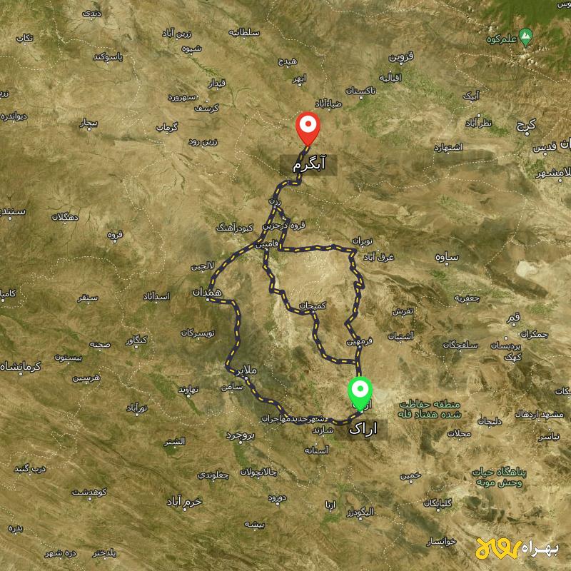 مسافت و فاصله آبگرم - قزوین تا اراک از ۳ مسیر - دی ۱۴۰۳