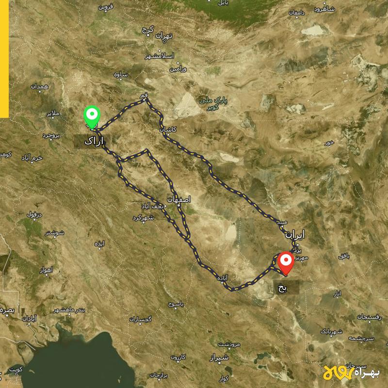 مسافت و فاصله بخ - یزد تا اراک از ۳ مسیر - اردیبهشت ۱۴۰۳