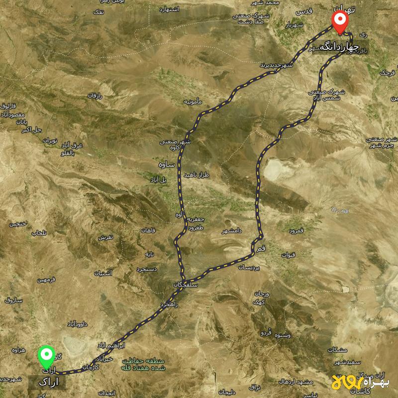 مسافت و فاصله چهاردانگه - تهران تا اراک از ۲ مسیر - دی ۱۴۰۳
