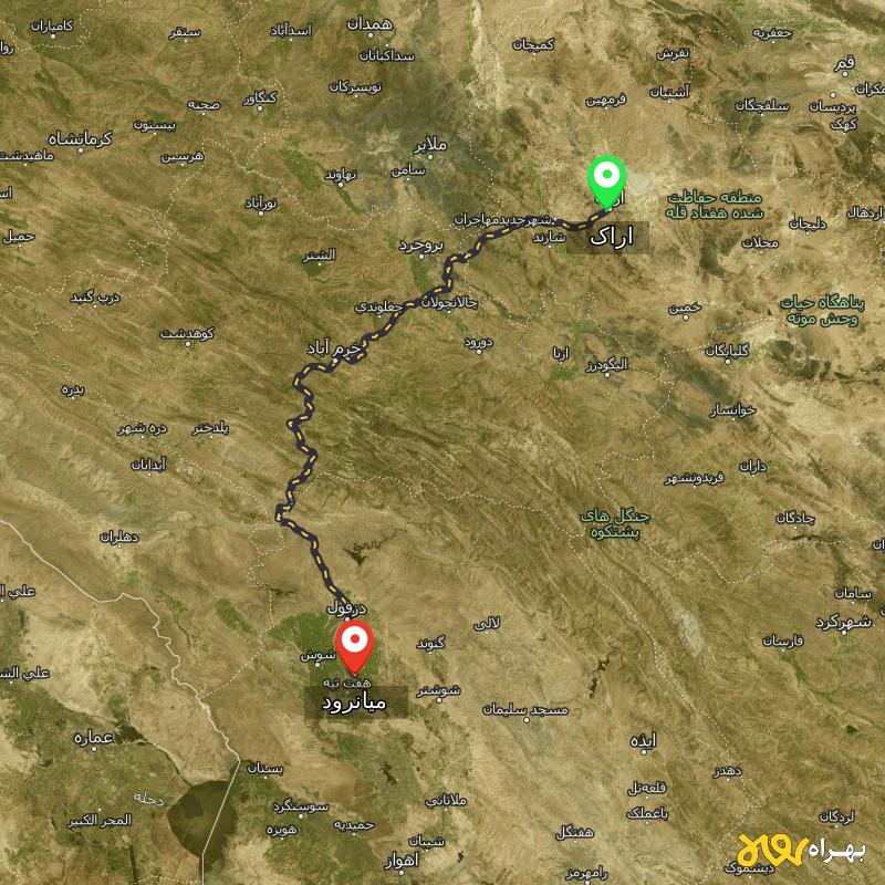 مسافت و فاصله میانرود - خوزستان تا اراک - شهریور ۱۴۰۳
