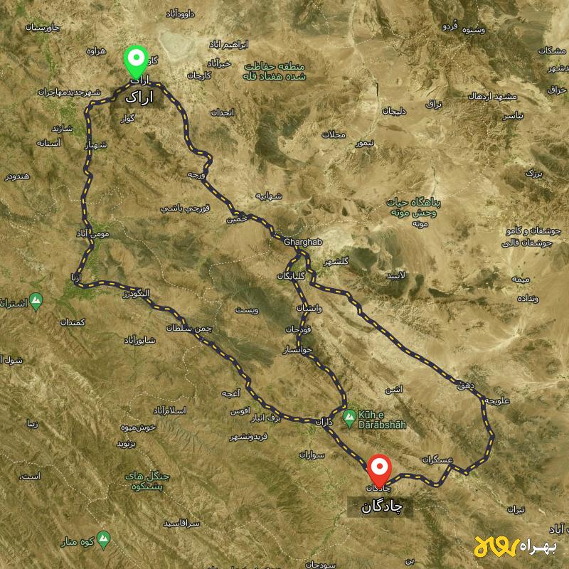مسافت و فاصله چادگان - اصفهان تا اراک از ۳ مسیر - دی ۱۴۰۳