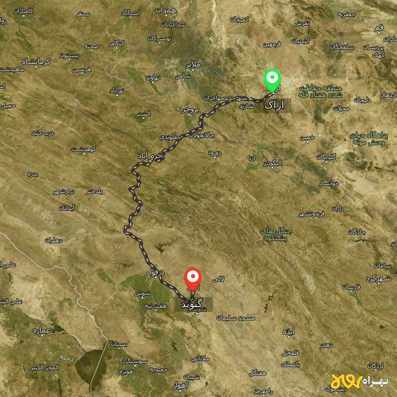 مسافت و فاصله گتوند - خوزستان تا اراک - مهر ۱۴۰۳