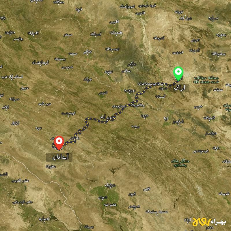 مسافت و فاصله آبدانان - ایلام تا اراک - دی ۱۴۰۳