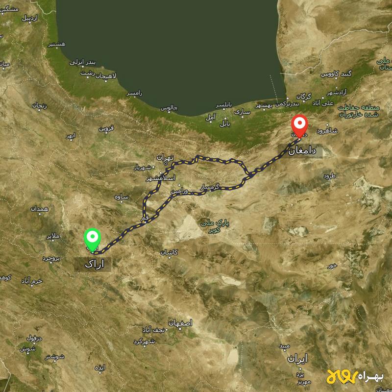 مسافت و فاصله دامغان - سمنان تا اراک از ۲ مسیر - اردیبهشت ۱۴۰۳