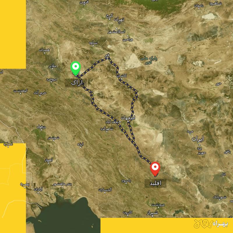 مسافت و فاصله اقلید - فارس تا اراک از ۲ مسیر - دی ۱۴۰۳