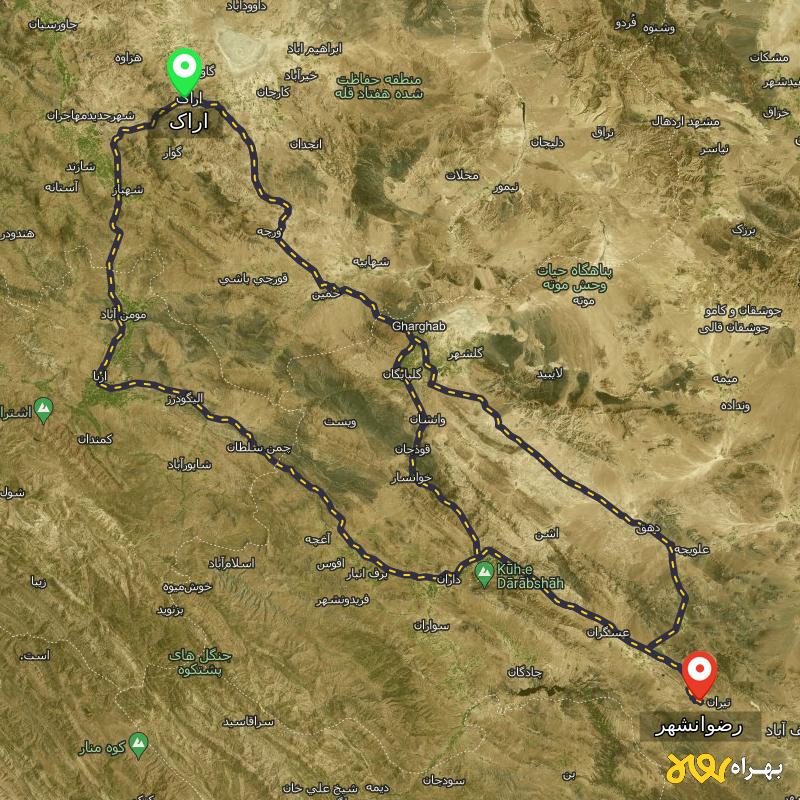 مسافت و فاصله رضوانشهر - اصفهان تا اراک از ۳ مسیر - آبان ۱۴۰۳