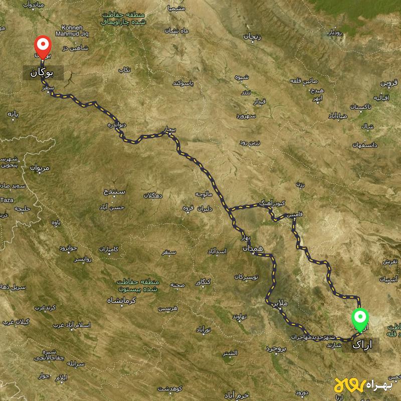 مسافت و فاصله بوکان - آذربایجان غربی تا اراک از 2 مسیر - مسیریاب بهراه