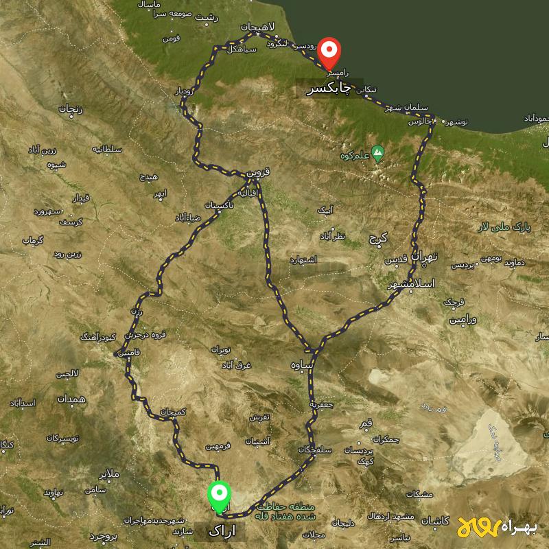 مسافت و فاصله چابکسر - گیلان تا اراک از ۳ مسیر - آذر ۱۴۰۳
