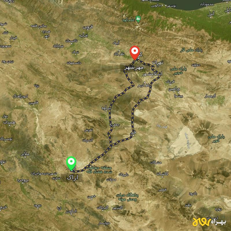 مسافت و فاصله مهرشهر - کرج تا اراک از ۲ مسیر - اردیبهشت ۱۴۰۳