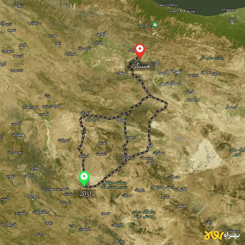 مسافت و فاصله هشتگرد تا اراک از ۳ مسیر - مرداد ۱۴۰۳