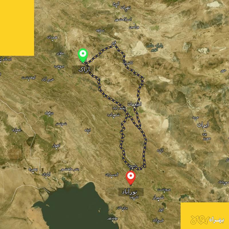 مسافت و فاصله نورآباد - نورآباد ممسنی تا اراک از ۳ مسیر - اردیبهشت ۱۴۰۳
