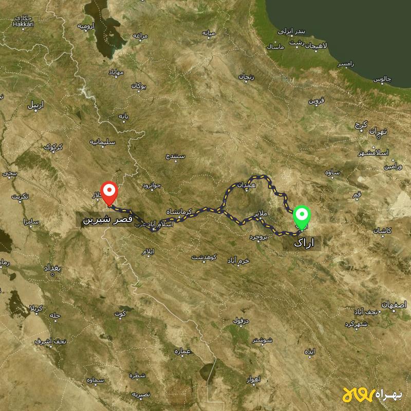 مسافت و فاصله قصر شیرین - کرمانشاه تا اراک از ۲ مسیر - بهمن ۱۴۰۳