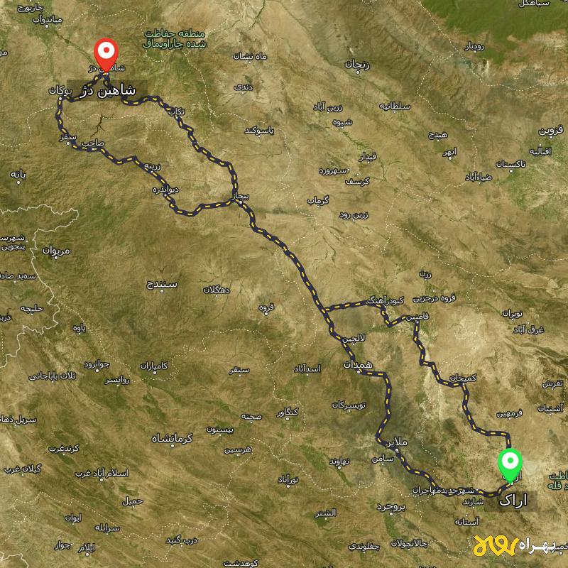 مسافت و فاصله شاهین دژ - آذربایجان غربی تا اراک از ۳ مسیر - دی ۱۴۰۳