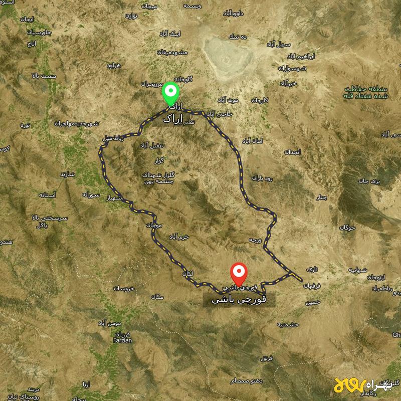 مسافت و فاصله قورچی باشی - مرکزی تا اراک از ۲ مسیر - دی ۱۴۰۳