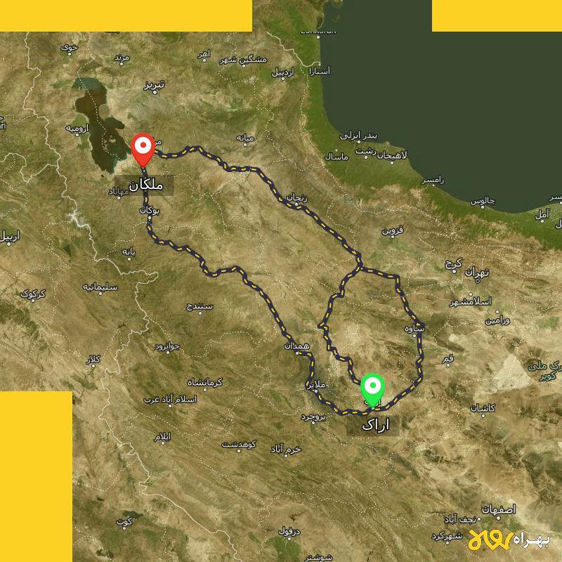 مسافت و فاصله ملکان - آذربایجان شرقی تا اراک از ۳ مسیر - مرداد ۱۴۰۳