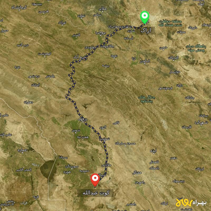 مسافت و فاصله کوت عبدالله - خوزستان تا اراک - مهر ۱۴۰۳