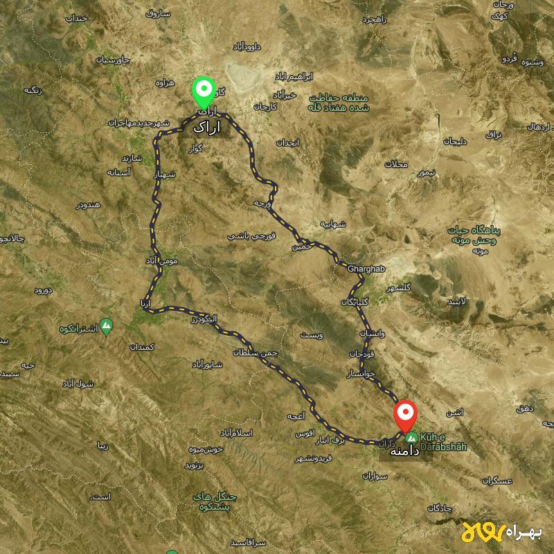مسافت و فاصله دامنه - اصفهان تا اراک از ۲ مسیر - دی ۱۴۰۳