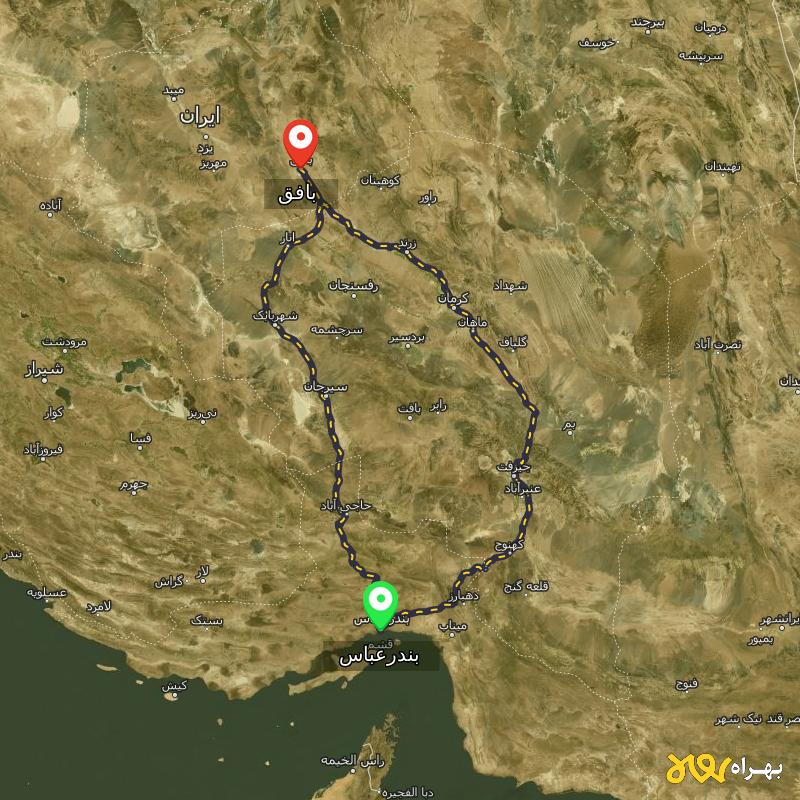 مسافت و فاصله بافق - یزد تا بندرعباس از ۲ مسیر - اردیبهشت ۱۴۰۳