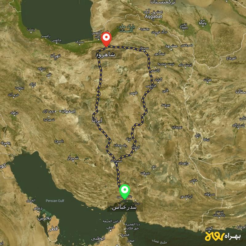 مسافت و فاصله شاهرود تا بندرعباس از ۲ مسیر - اردیبهشت ۱۴۰۳