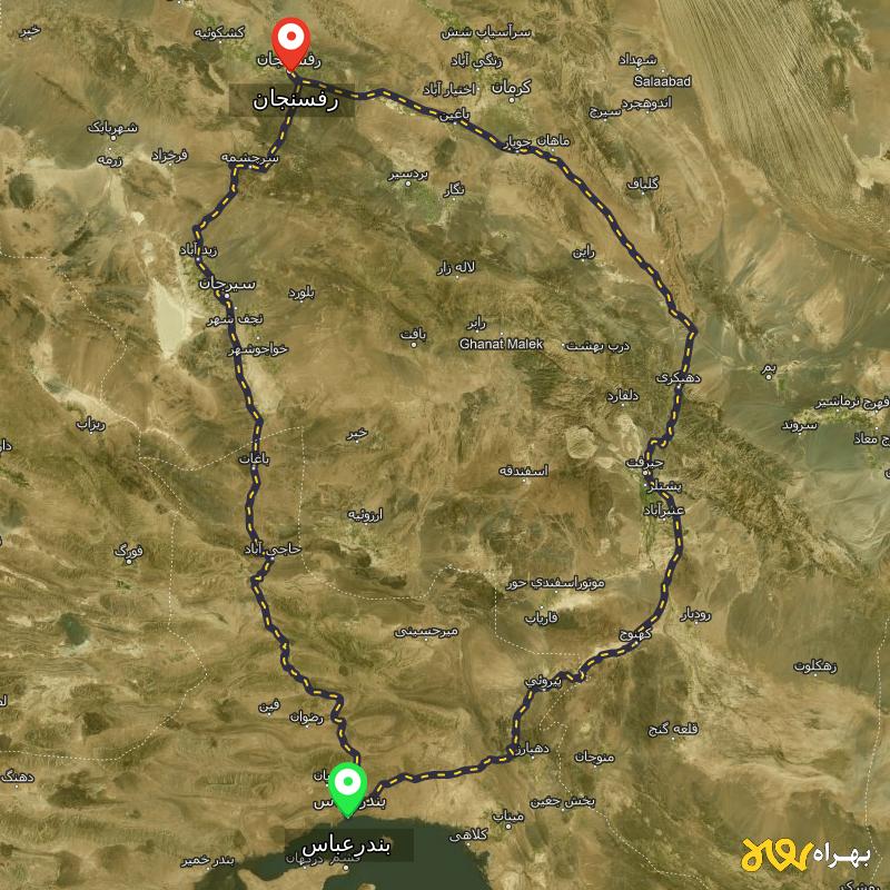مسافت و فاصله رفسنجان تا بندرعباس از ۲ مسیر - اردیبهشت ۱۴۰۳