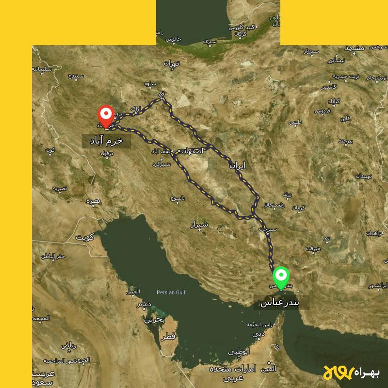 مسافت و فاصله خرم آباد تا بندرعباس از ۳ مسیر - اردیبهشت ۱۴۰۳