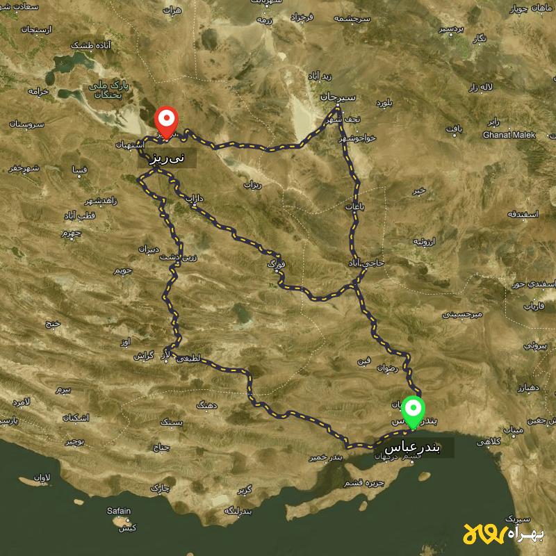 مسافت و فاصله نی‌ریز - فارس تا بندرعباس از 3 مسیر - مسیریاب بهراه