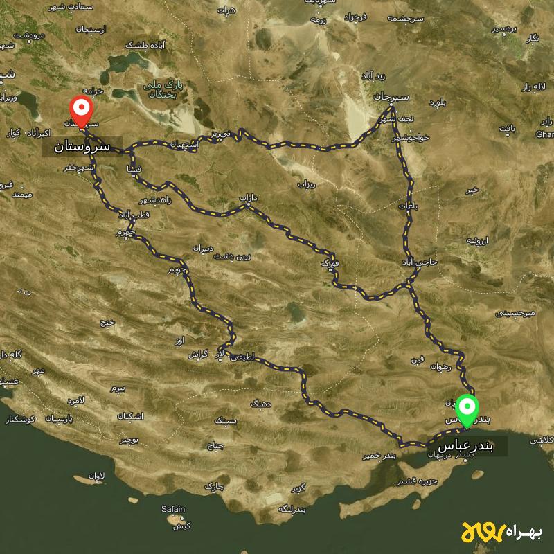 مسافت و فاصله سروستان - فارس تا بندرعباس از ۳ مسیر - مهر ۱۴۰۳
