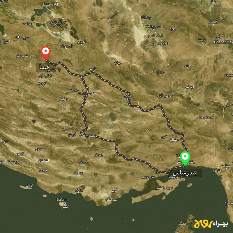 مسافت و فاصله فسا - فارس تا بندرعباس از 2 مسیر - مسیریاب بهراه