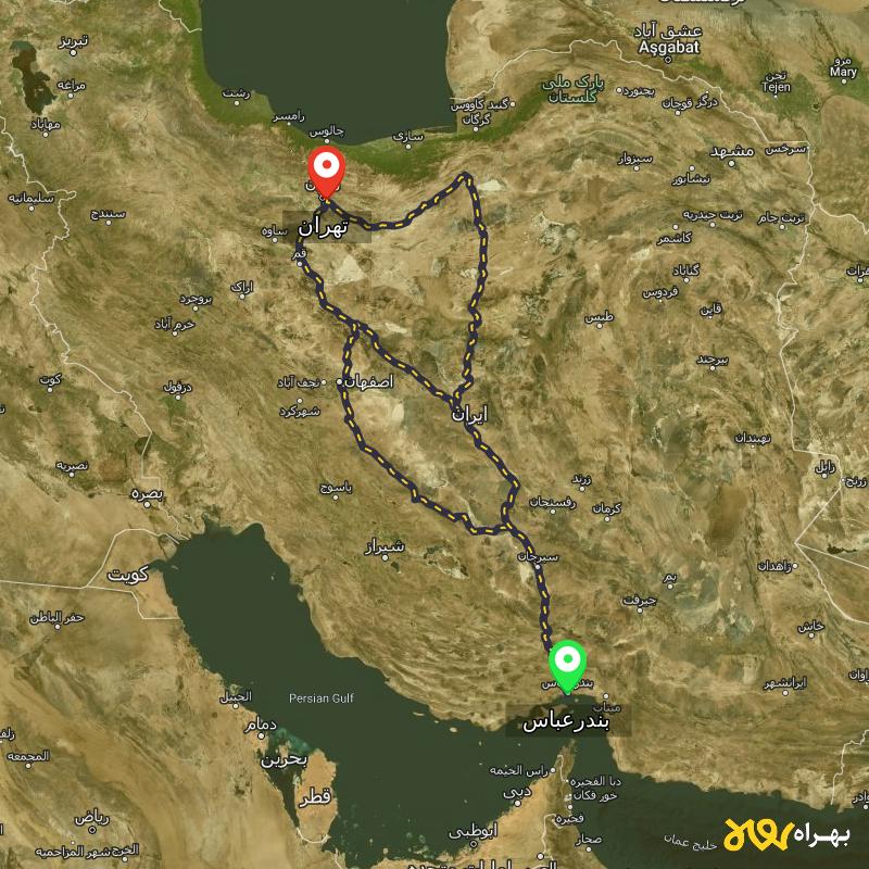 مسافت و فاصله تهران تا بندرعباس از 3 مسیر - مسیریاب بهراه
