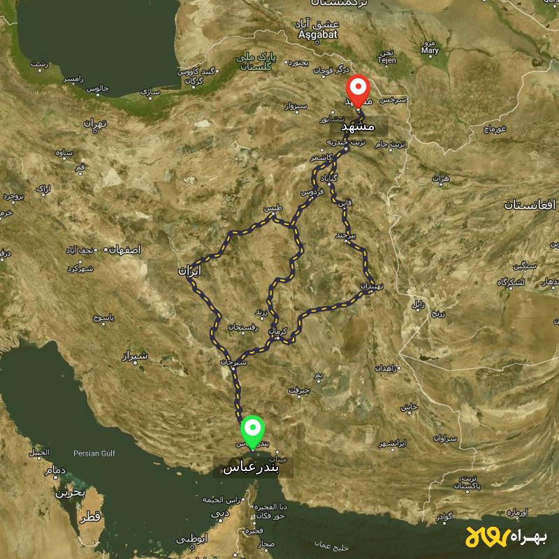مسافت و فاصله مشهد تا بندرعباس از ۳ مسیر - اردیبهشت ۱۴۰۳