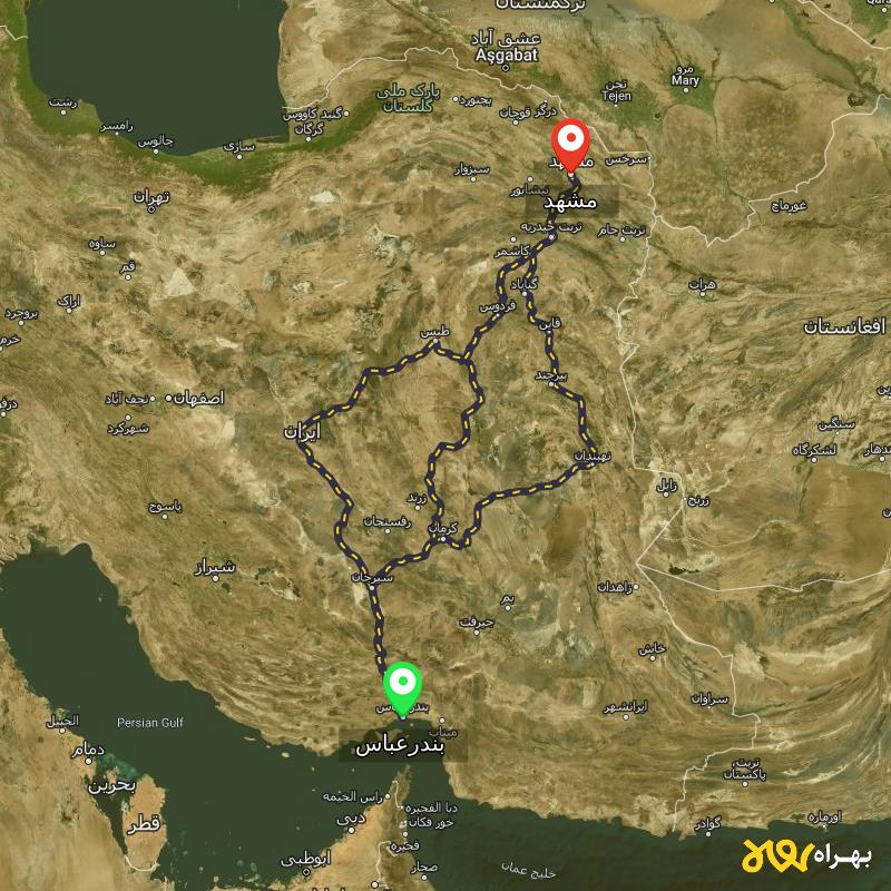 مسافت و فاصله مشهد تا بندرعباس از ۳ مسیر - مرداد ۱۴۰۳