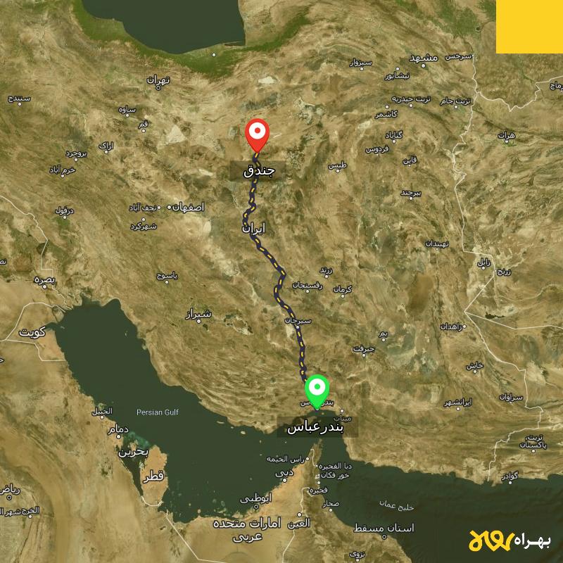 مسافت و فاصله جندق - اصفهان تا بندرعباس - اردیبهشت ۱۴۰۳