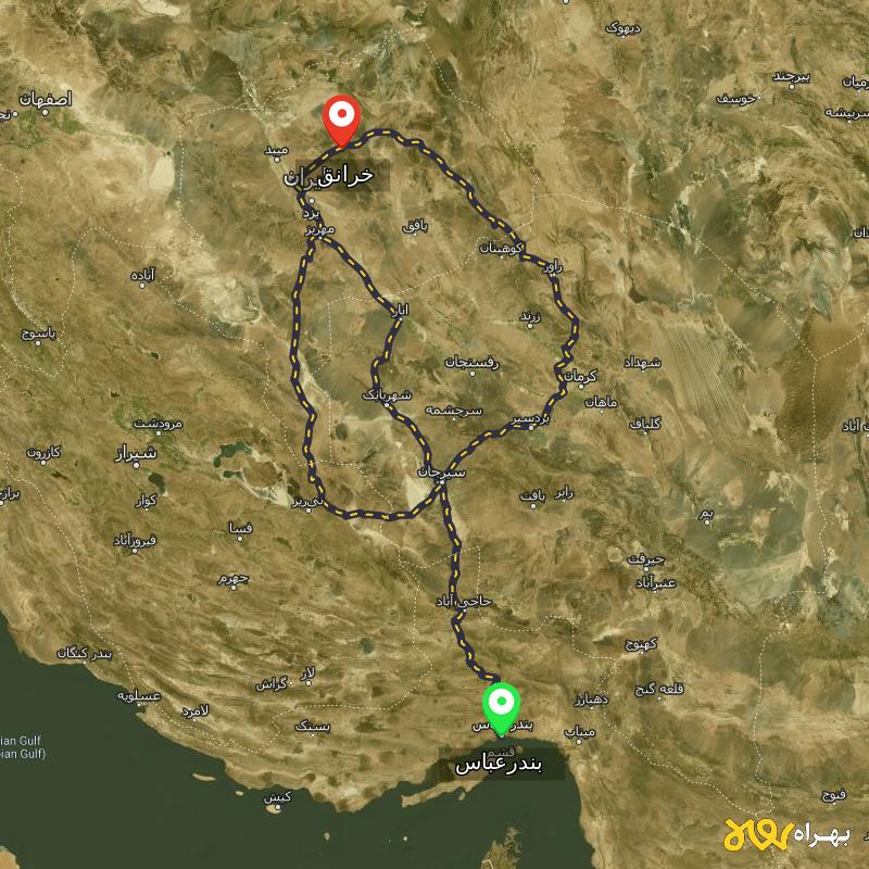 مسافت و فاصله خرانق - یزد تا بندرعباس از ۳ مسیر - مرداد ۱۴۰۳