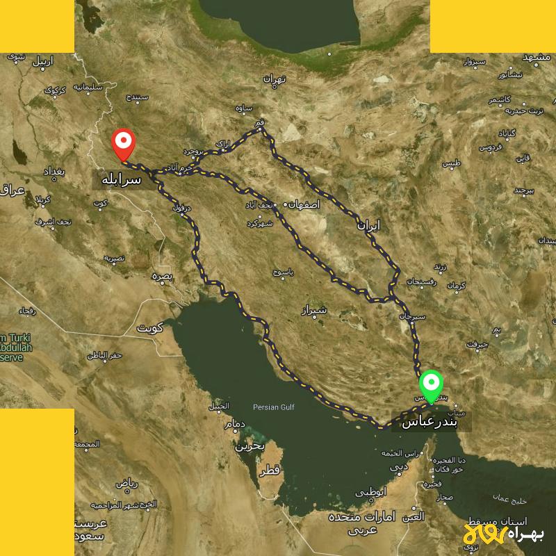 مسافت و فاصله سرابله - ایلام تا بندرعباس از ۳ مسیر - آذر ۱۴۰۳