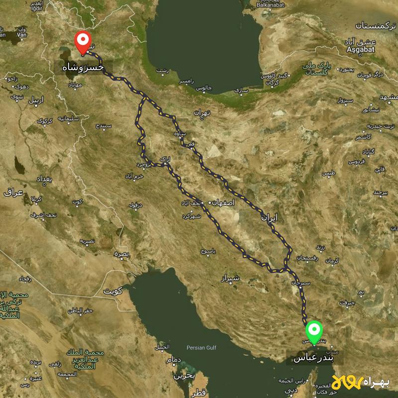 مسافت و فاصله خسروشاه - آذربایجان شرقی تا بندرعباس از ۲ مسیر - دی ۱۴۰۳