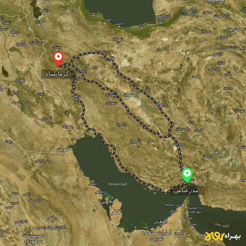 مسافت و فاصله کرمانشاه تا بندرعباس از ۳ مسیر - مهر ۱۴۰۳