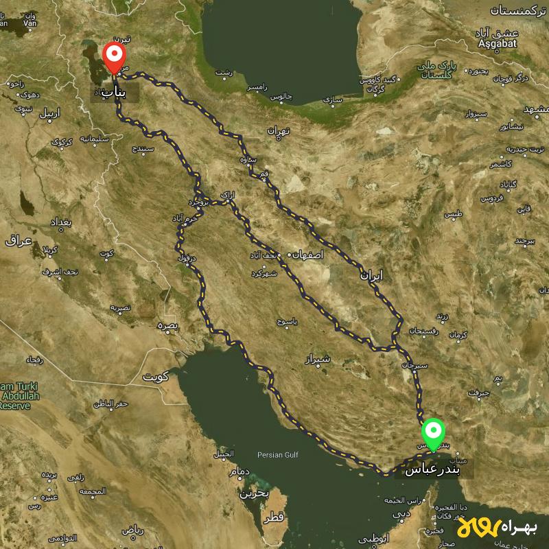 مسافت و فاصله بناب - آذربایجان شرقی تا بندرعباس از ۳ مسیر - آبان ۱۴۰۳