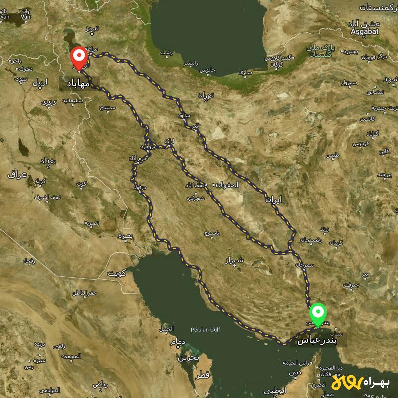 مسافت و فاصله مهاباد - آذربایجان غربی تا بندرعباس از ۳ مسیر - اردیبهشت ۱۴۰۳