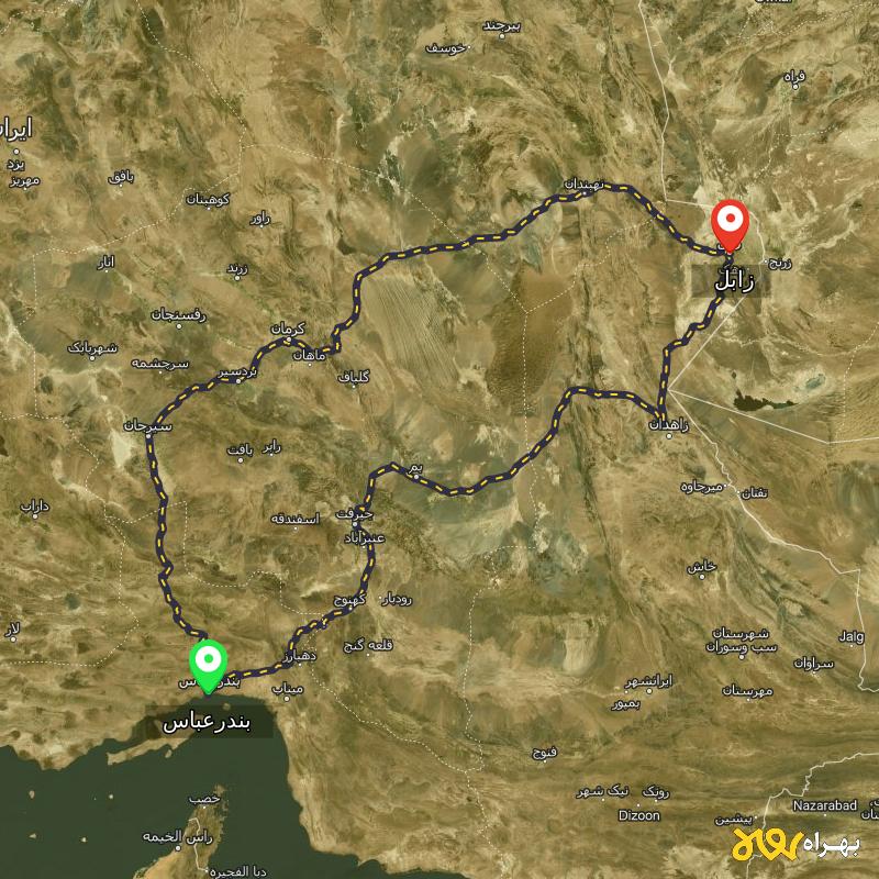 مسافت و فاصله زابل تا بندرعباس از ۲ مسیر - اردیبهشت ۱۴۰۳