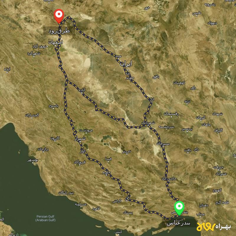 مسافت و فاصله طرق‌رود - اصفهان تا بندرعباس از ۳ مسیر - بهمن ۱۴۰۳