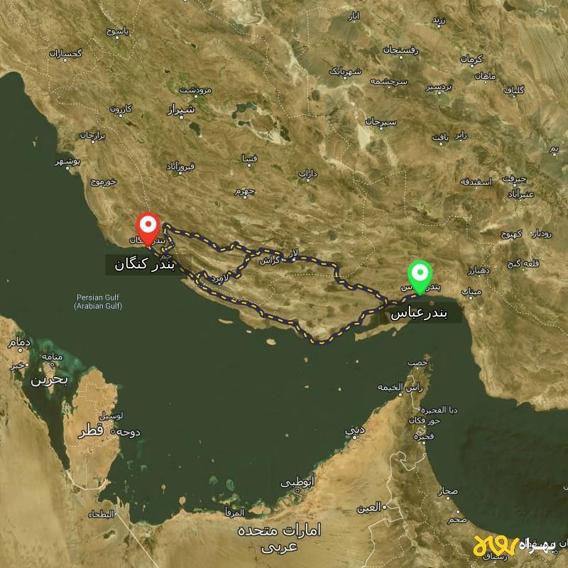 مسافت و فاصله بندر کنگان - بوشهر تا بندرعباس از ۳ مسیر - اردیبهشت ۱۴۰۳