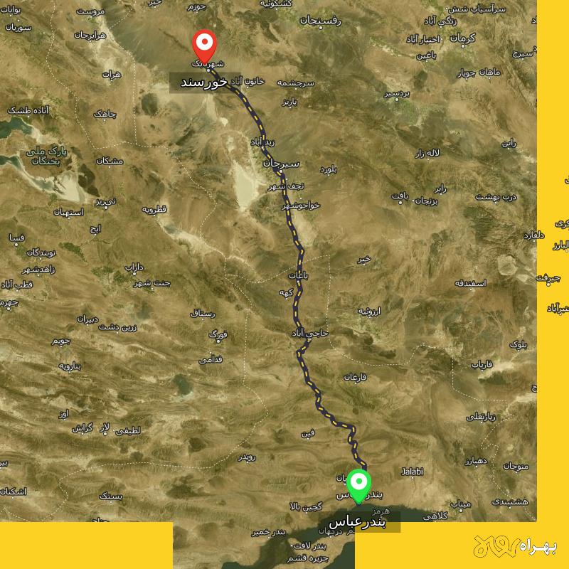 مسافت و فاصله خورسند - کرمان تا بندرعباس - شهریور ۱۴۰۳