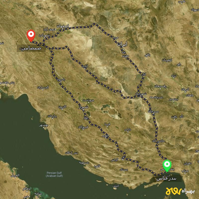 مسافت و فاصله صمصامی - چهارمحال و بختیاری تا بندرعباس از ۳ مسیر - دی ۱۴۰۳