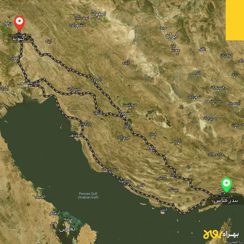مسافت و فاصله گتوند - خوزستان تا بندرعباس از ۳ مسیر - آذر ۱۴۰۳