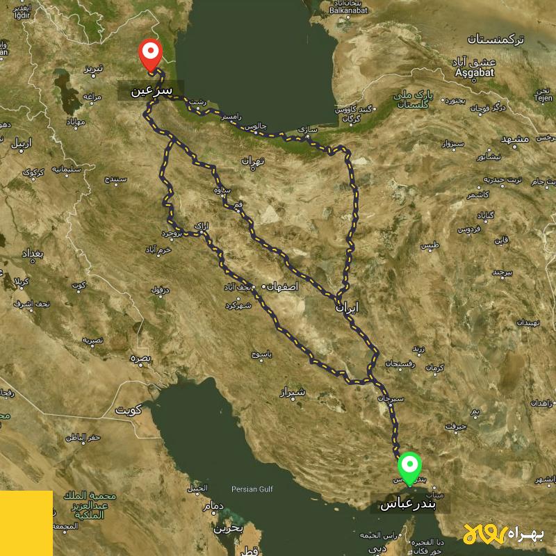 مسافت و فاصله سرعین - اردبیل تا بندرعباس از ۳ مسیر - مرداد ۱۴۰۳