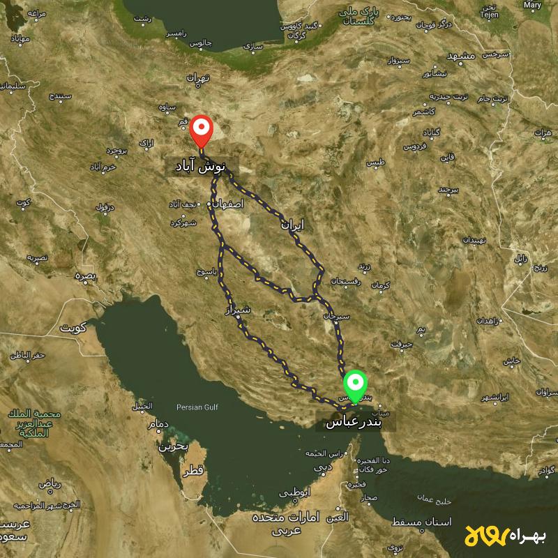 مسافت و فاصله نوش آباد - اصفهان تا بندرعباس از ۳ مسیر - مرداد ۱۴۰۳
