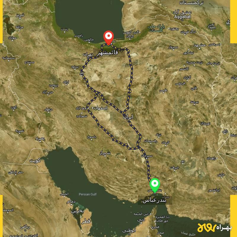 مسافت و فاصله قائمشهر تا بندرعباس از ۳ مسیر - دی ۱۴۰۳