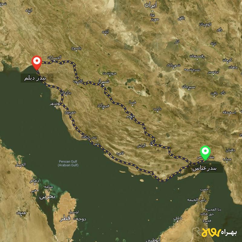 مسافت و فاصله بندر دیلم - بوشهر تا بندرعباس از 2 مسیر - مسیریاب بهراه