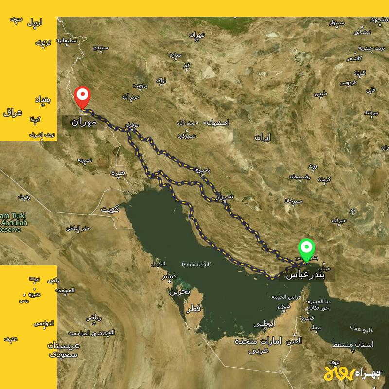 مسافت و فاصله مهران - ایلام تا بندرعباس از ۳ مسیر - آذر ۱۴۰۳