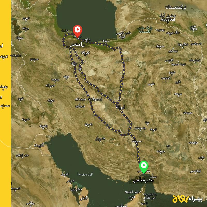 مسافت و فاصله رامسر - مازندران تا بندرعباس از ۳ مسیر - شهریور ۱۴۰۳